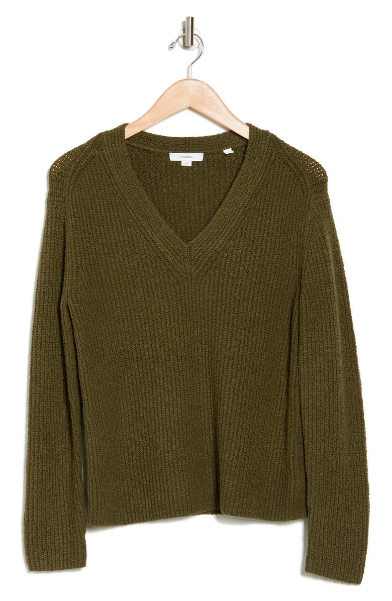 Vince Shaker Rib V-Neck Sweater, Alternate, color, Bay Leaf