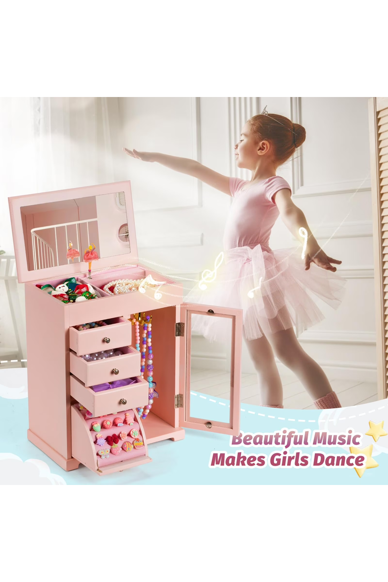 Wooden Pink Ballerina Musical Jewelry Storage Chest for Girls, Alternate, color, Pink