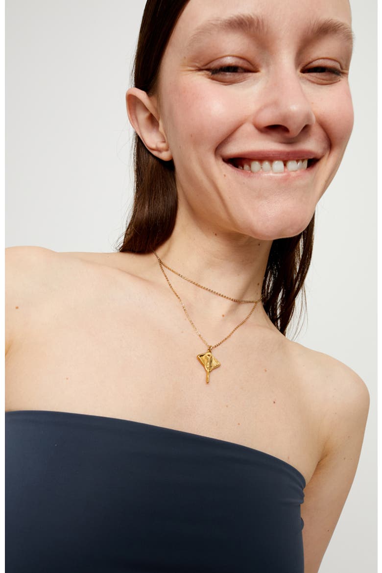 Short Double Chain Pendant Plated in 18K Gold with Manta Ray, Alternate, color, Gold