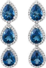 EFFY 14K White Gold Three Stone London Blue Topaz & Diamond Drop Earrings