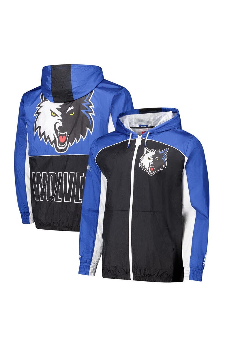 Mitchell & Ness Men's Mitchell & Ness Black/Blue Minnesota Timberwolves Hardwood Classics Big Shot Premium Full-Zip Windbreaker Jacket, Main, color, Black