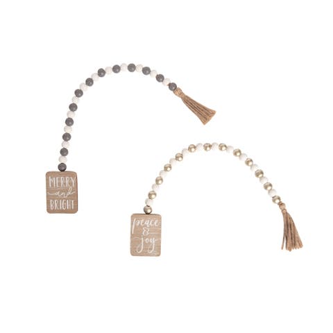 Wood Beaded Holiday Decor Set of 2 Christmas Decorations