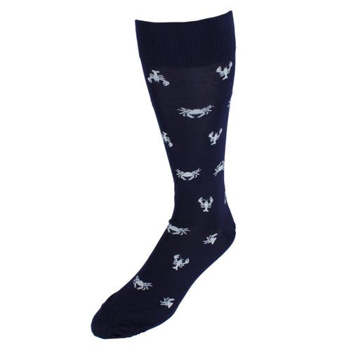 Trafalgar Day At The Beach Mid-calf Crab & Lobster Dress Novelty Sock In Blue