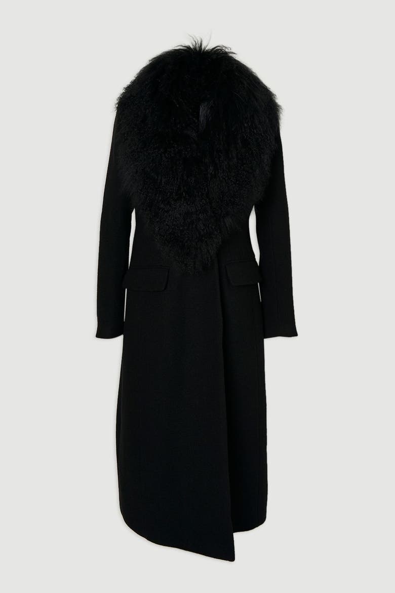 Wool Detachable Collar Midi Coat, Alternate, color, Black