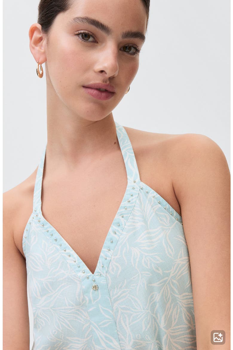 Beaded Print Sleeveless Halter Maxi Dress, Alternate, color, TURQUOISE