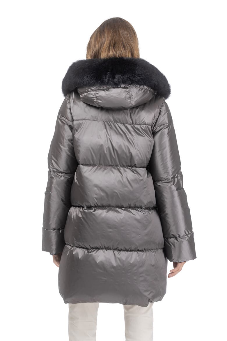 Apres-Ski Horizontal Jacket With Detachable Genuine Shearling Hood Trim, Alternate, color, GREIGE/BLACK