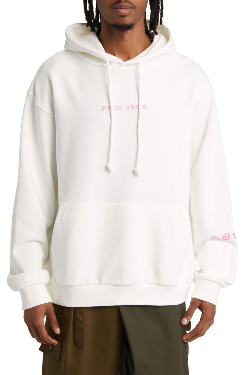 SUNDAE SCHOOL White Strawberry Logo Cotton Graphic Hoodie, Main, color, 