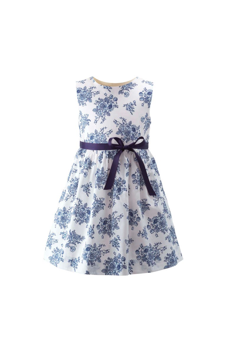 Rachel Riley Floral Toile Dress, Main, color, Navy