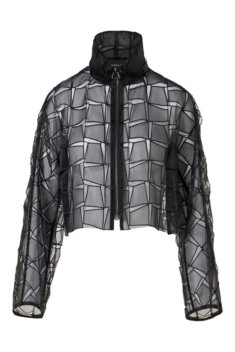 Mimi Trapezoid Organza Jacket, Alternate, color, BLACK