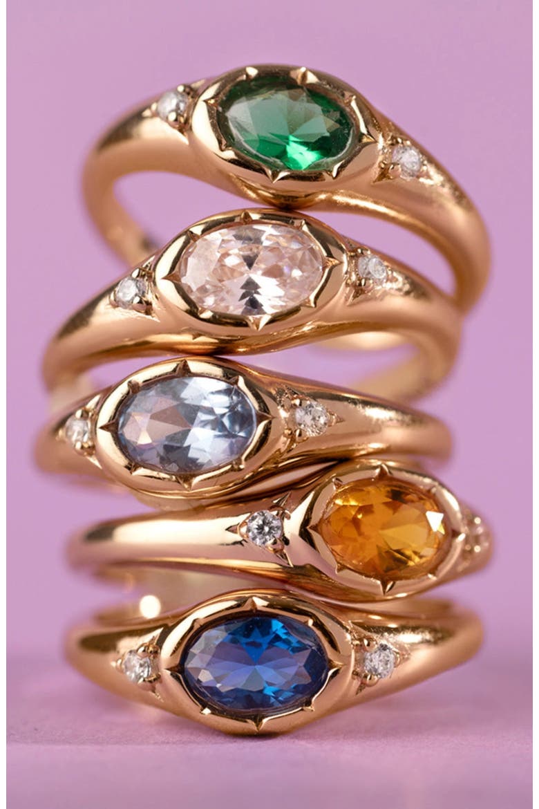 Oval Birthstone Signet Ring, Alternate, color, April Gold Vermeil