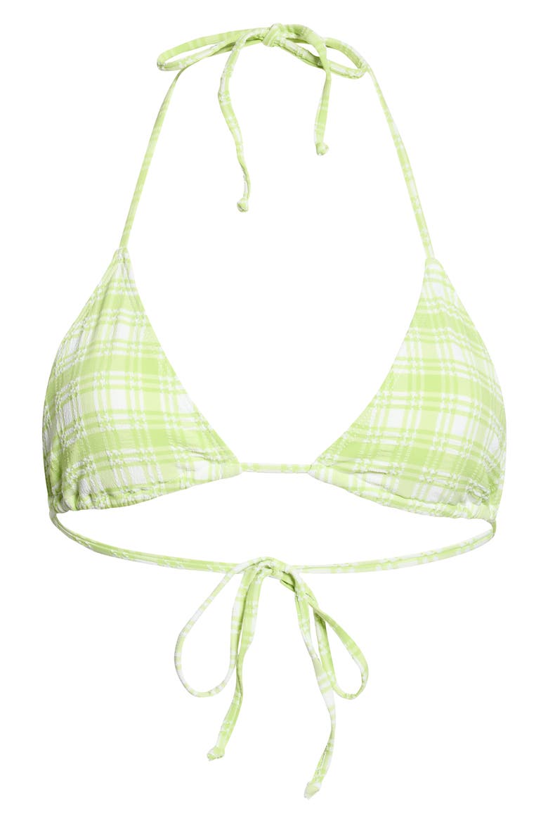Plaid Triangle Bikini Top, Main, color, GREEN/ WHITE