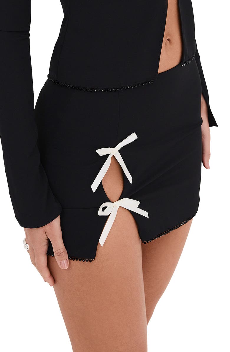 Mistress Rocks Contrast Bow Beaded Hem Miniskirt, Alternate, color, 