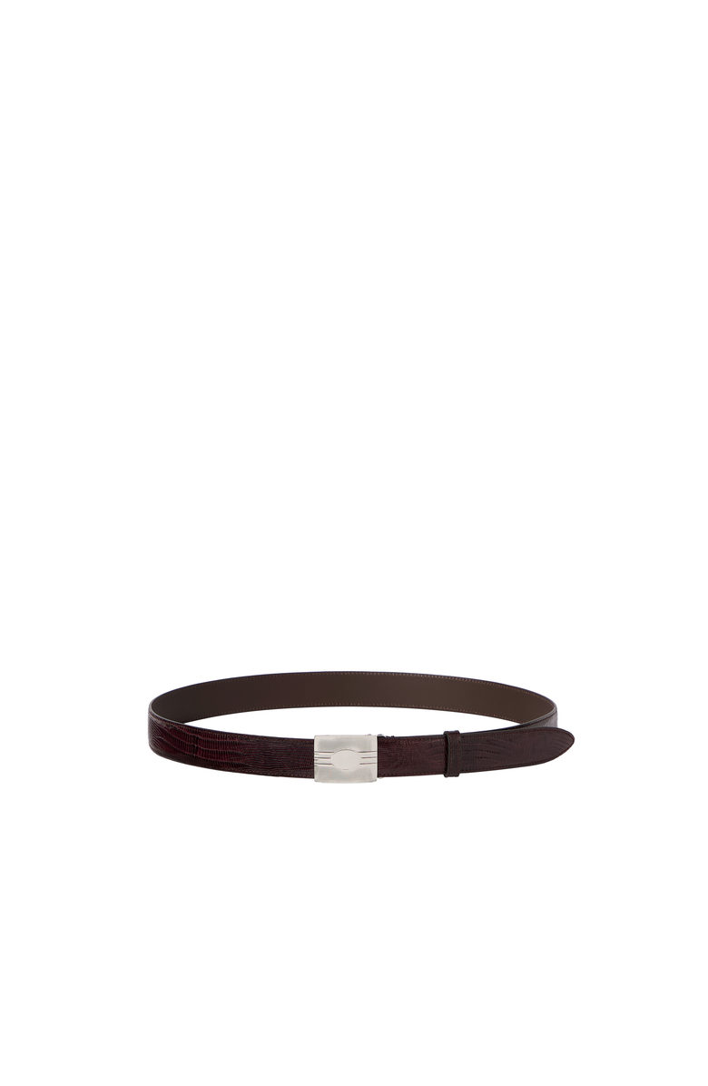 Brunello Cucinelli Lizard belt with silver-plated bronze buckle, Alternate, color, Burgundy