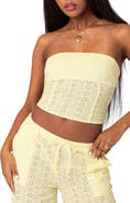 EDIKTED Lemon Eyelet Lace-Up Corset Crop Tube Top