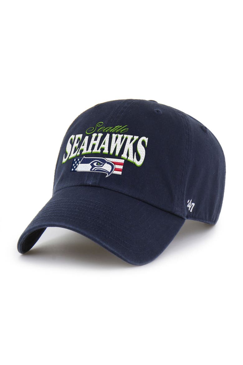 Men's '47 College Navy Seattle Seahawks American Flag Clean Up Adjustable Hat, Main, color, College Navy