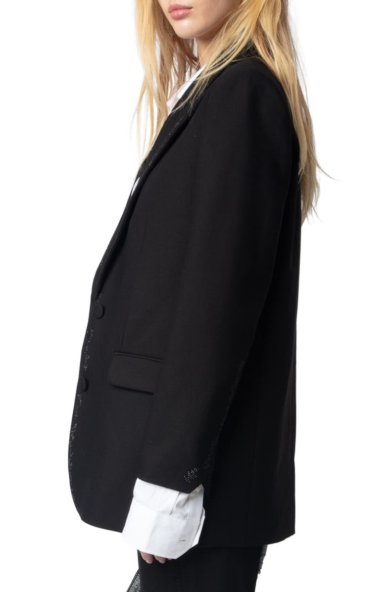 Zadig & Voltaire Viva Crystal Embellished Single Breasted Stretch Crepe Blazer, Alternate, color, 