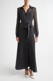 ST. JOHN Polka Dot Long Sleeve Silk Shirtdress