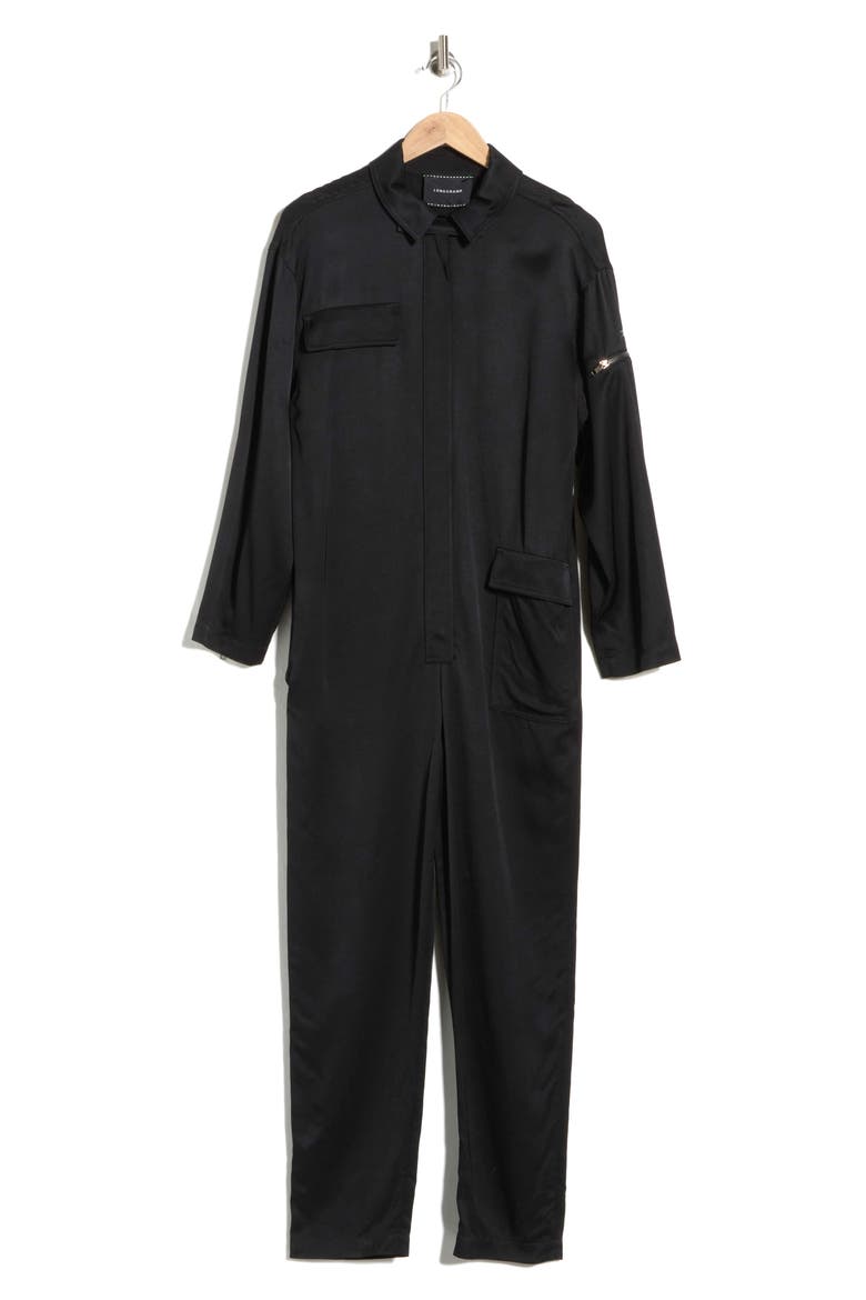 Long Sleeve Front Zip Jumpsuit, Alternate, color, BLACK