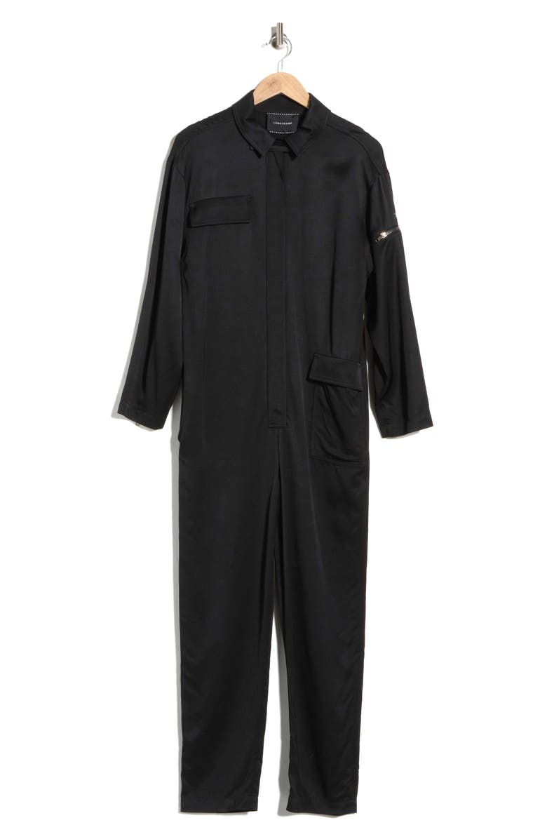 Longchamp Long Sleeve Front Zip Jumpsuit, Alternate, color, Black