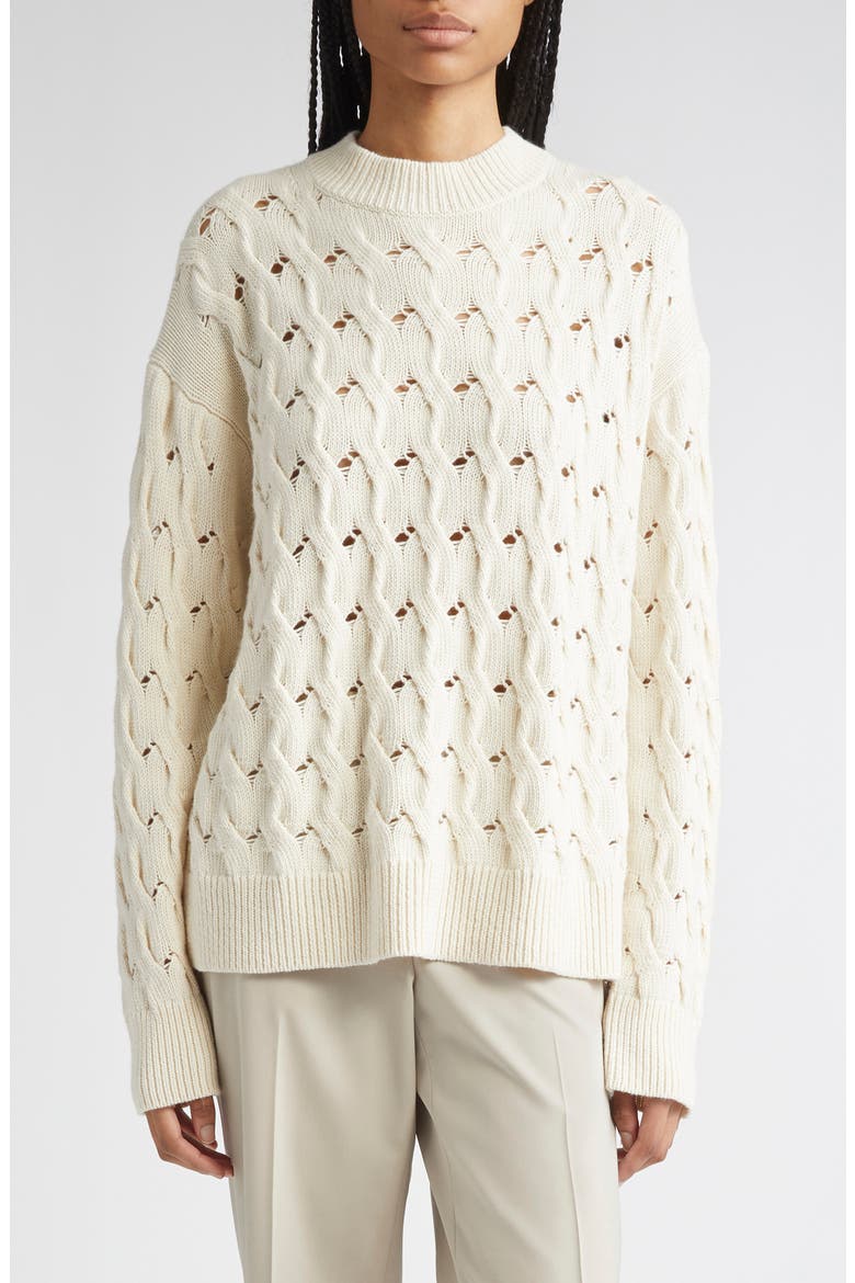 Cable Stitch Cashmere & Silk Sweater, Main, color, CLOUD