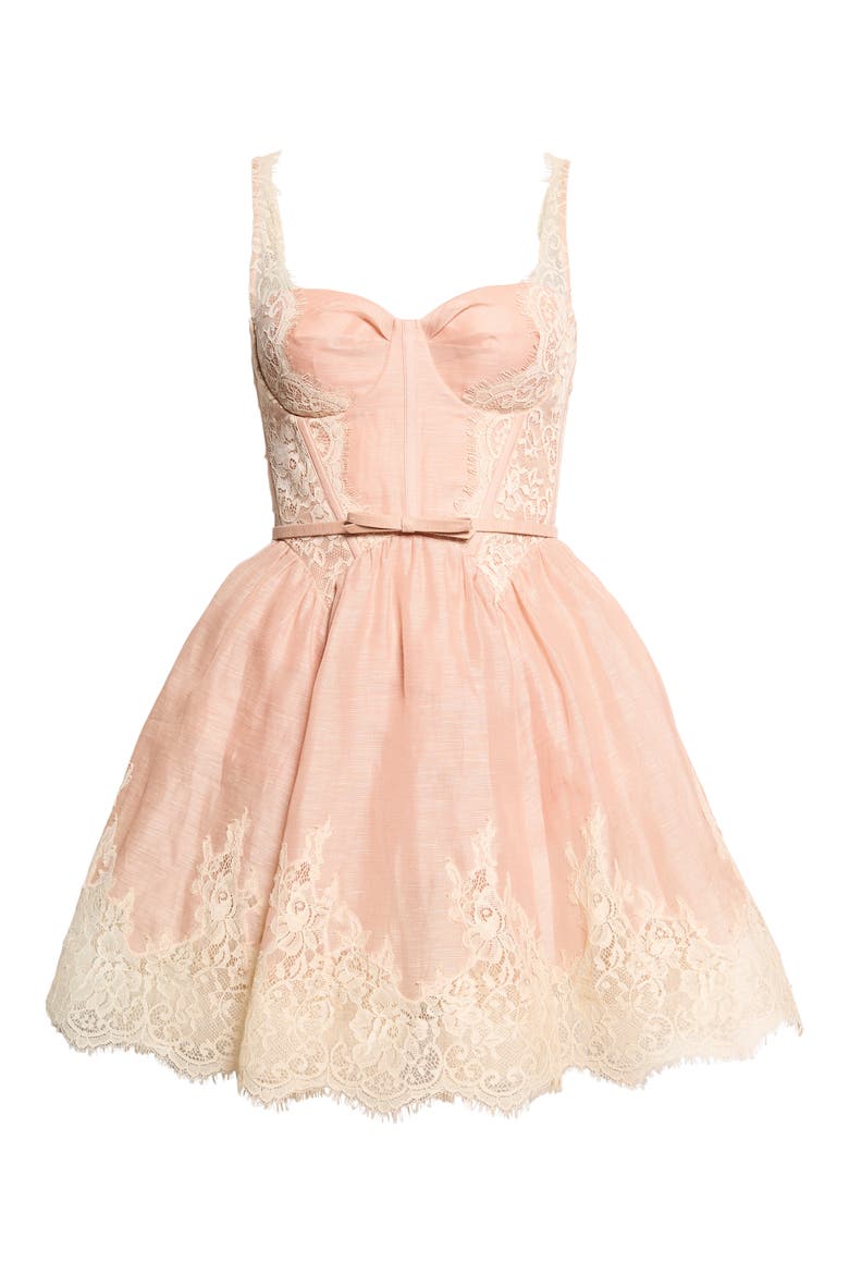 Valiant Lace Trim Corset Minidress, Alternate, color, LIGHT PINK