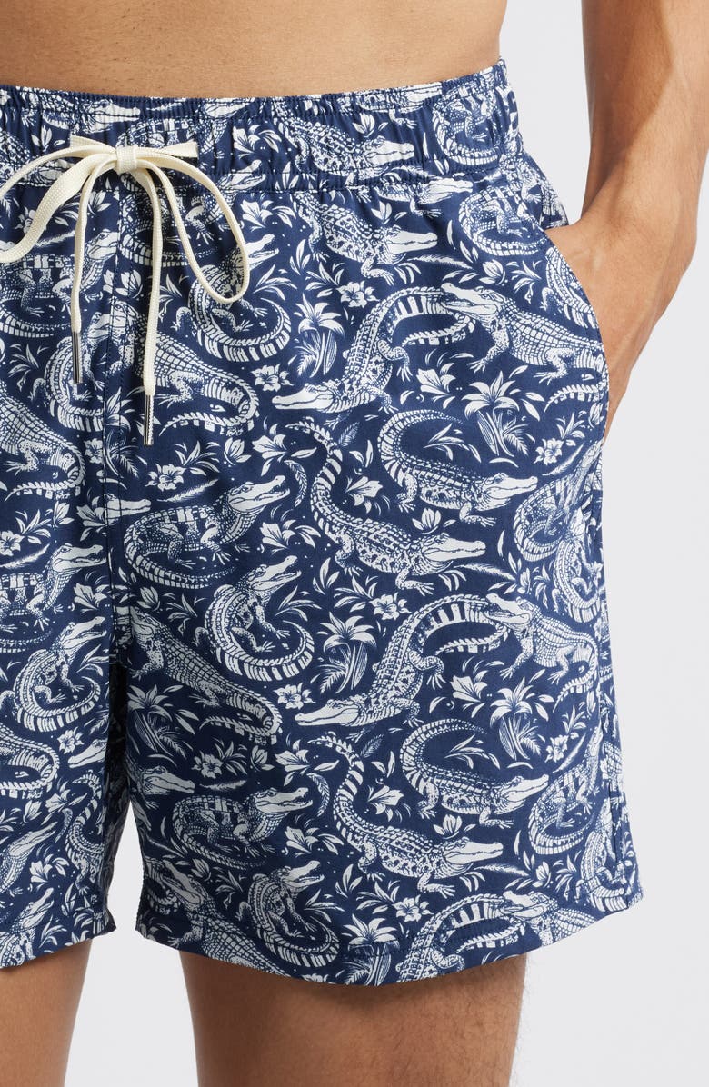 Fair Harbor The Bungalow Water Repellent Swim Trunks, Alternate, color, Navy Crocodile Wl