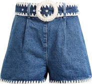 FARM Rio Embroidered Belted Denim Shorts