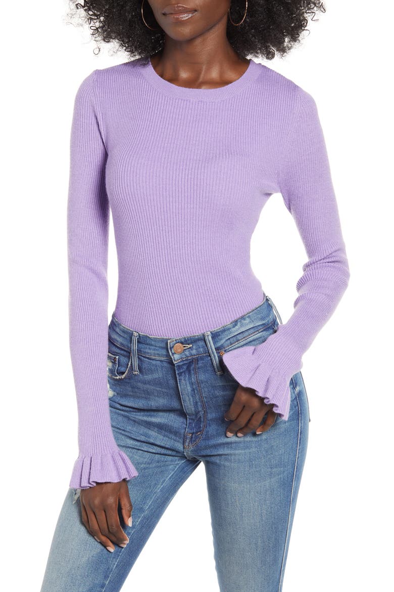 Ruffle Cuff Knit Top, Main, color, PURPLE