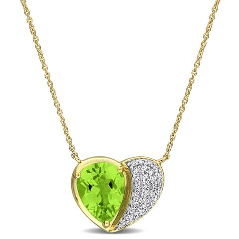 Gemstone & Diamond Heart Necklace 10K