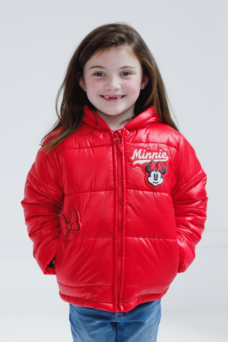Minnie Mouse Hooded Puffer Coat, Alternate, color, Minnie Mouse Red
