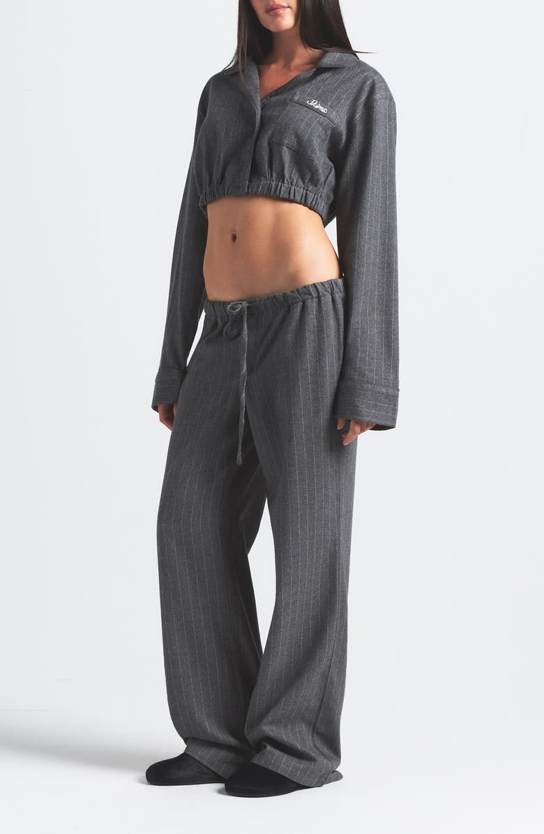 SKIMS Elevated Flannel Crop Pajamas, Alternate, color, Heather Grey Stripe