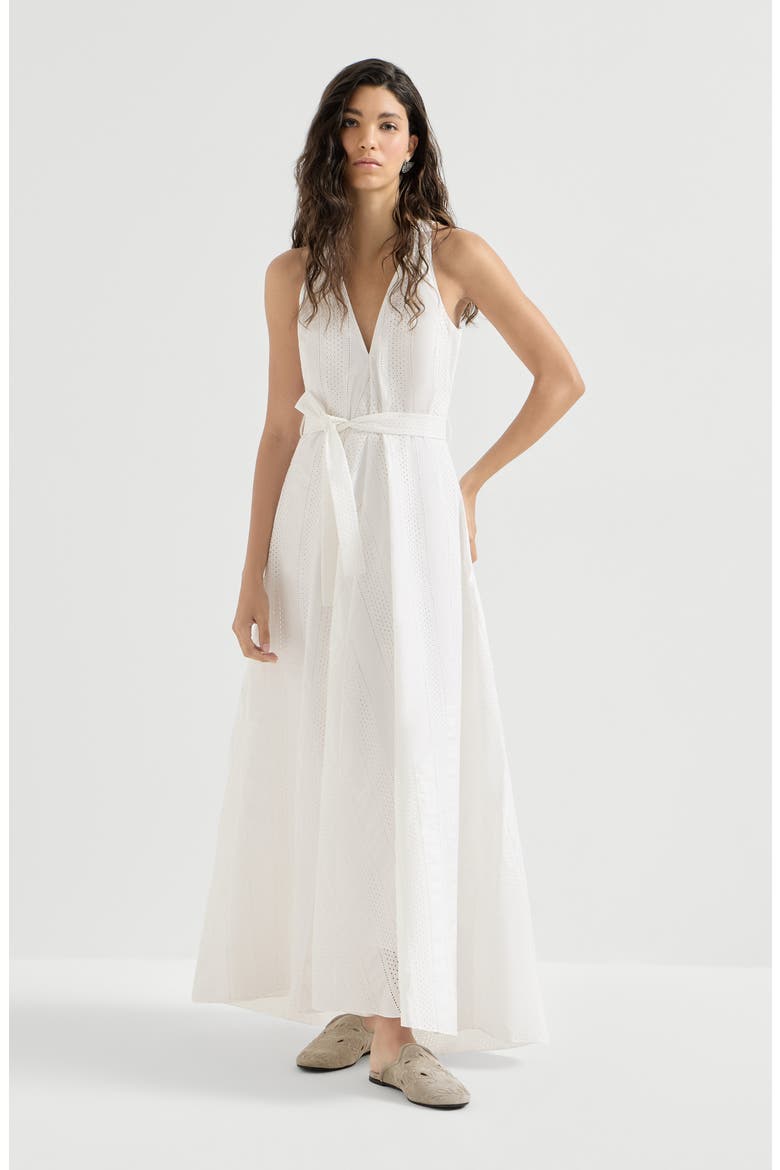 Techno cotton poplin broderie anglaise dress, Alternate, color, White