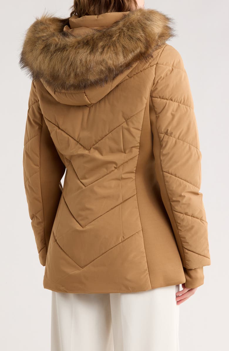 Michael Kors Faux Fur Trim Hooded Quilted Jacket, Alternate, color, Dark Camel