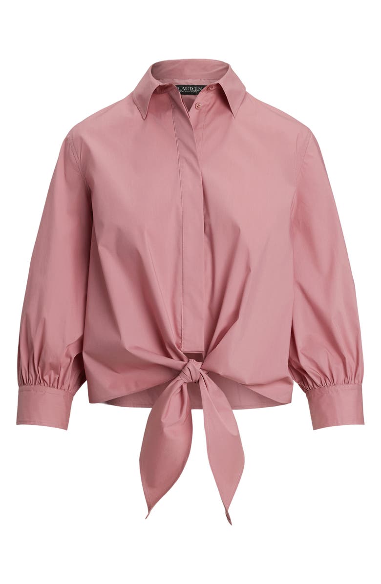Lauren Ralph Lauren Front Tie Button-Up Shirt, Alternate, color, Rose Mauve
