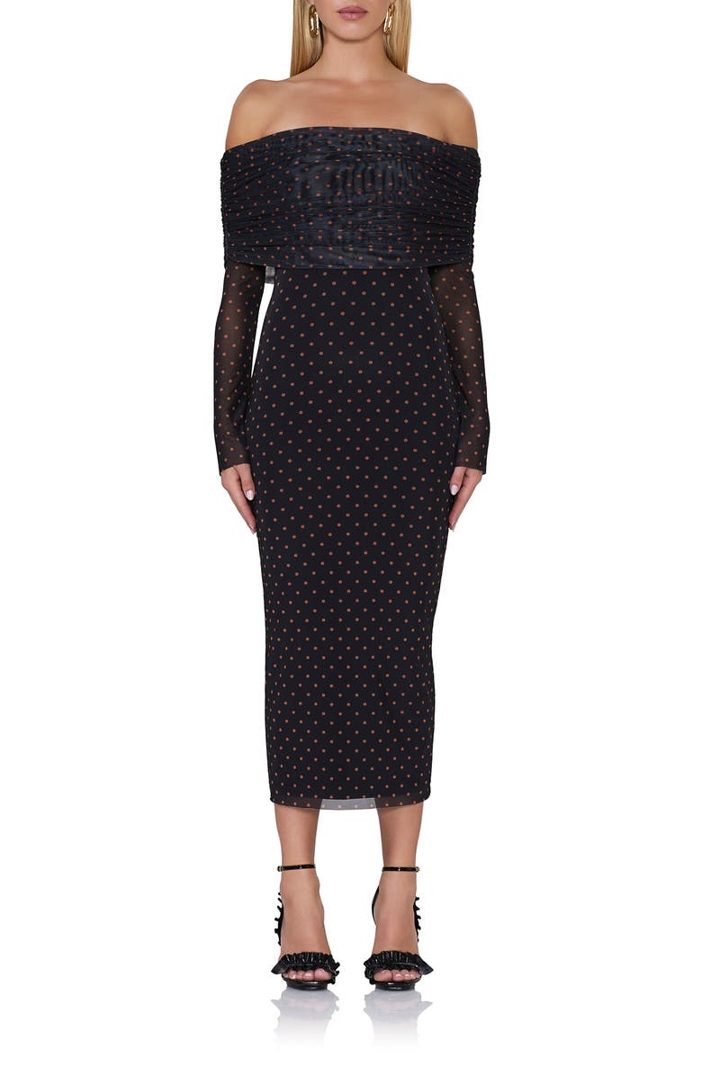 AFRM Cornelia Off the Shoulder Long Sleeve Mesh Midi Dress, Main, color,
