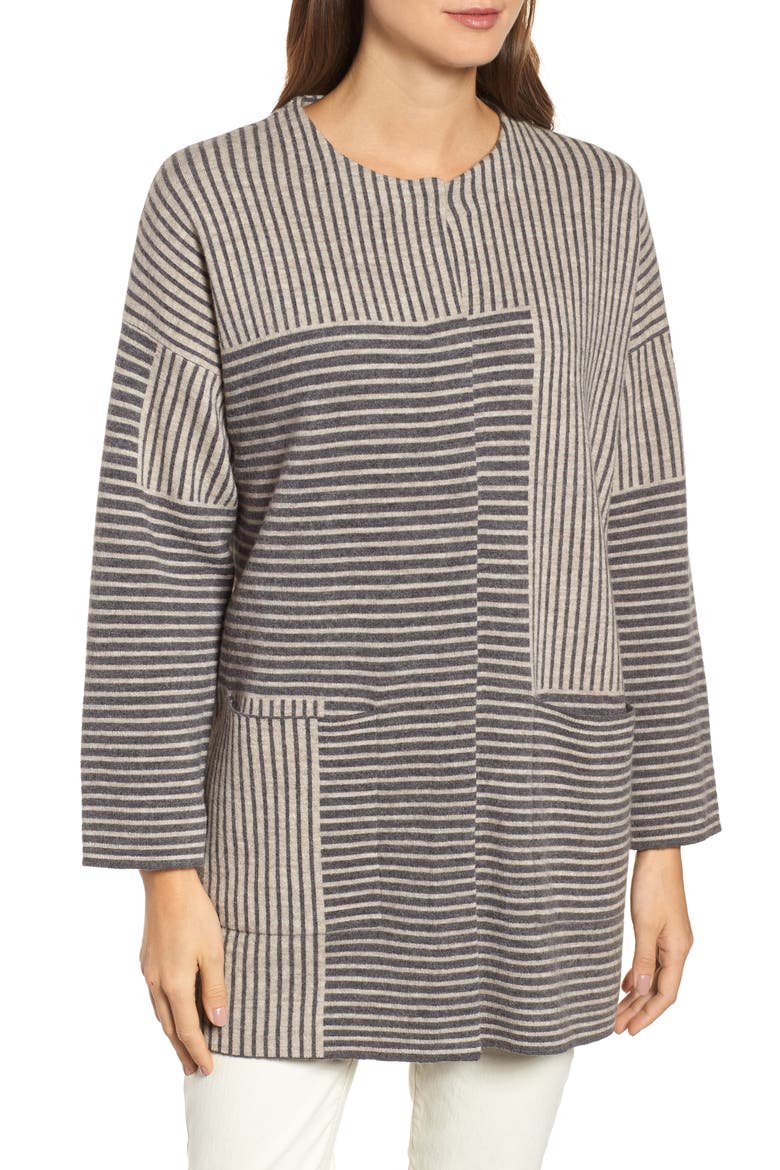 Stripe Merino Wool Cardigan, Alternate, color, ASH