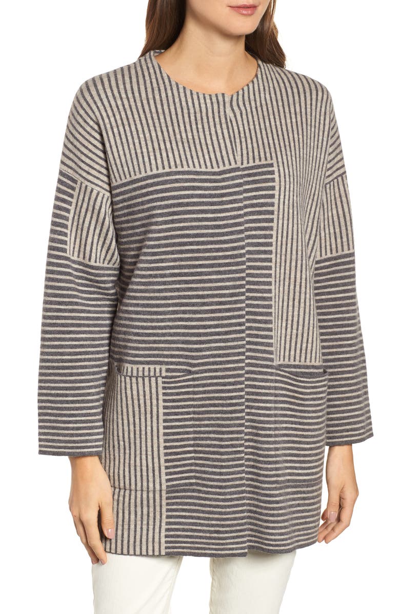 Eileen Fisher Stripe Merino Wool Cardigan, Alternate, color, 