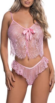 Roma Confidential Sheer Lace Camisole & Thong Set