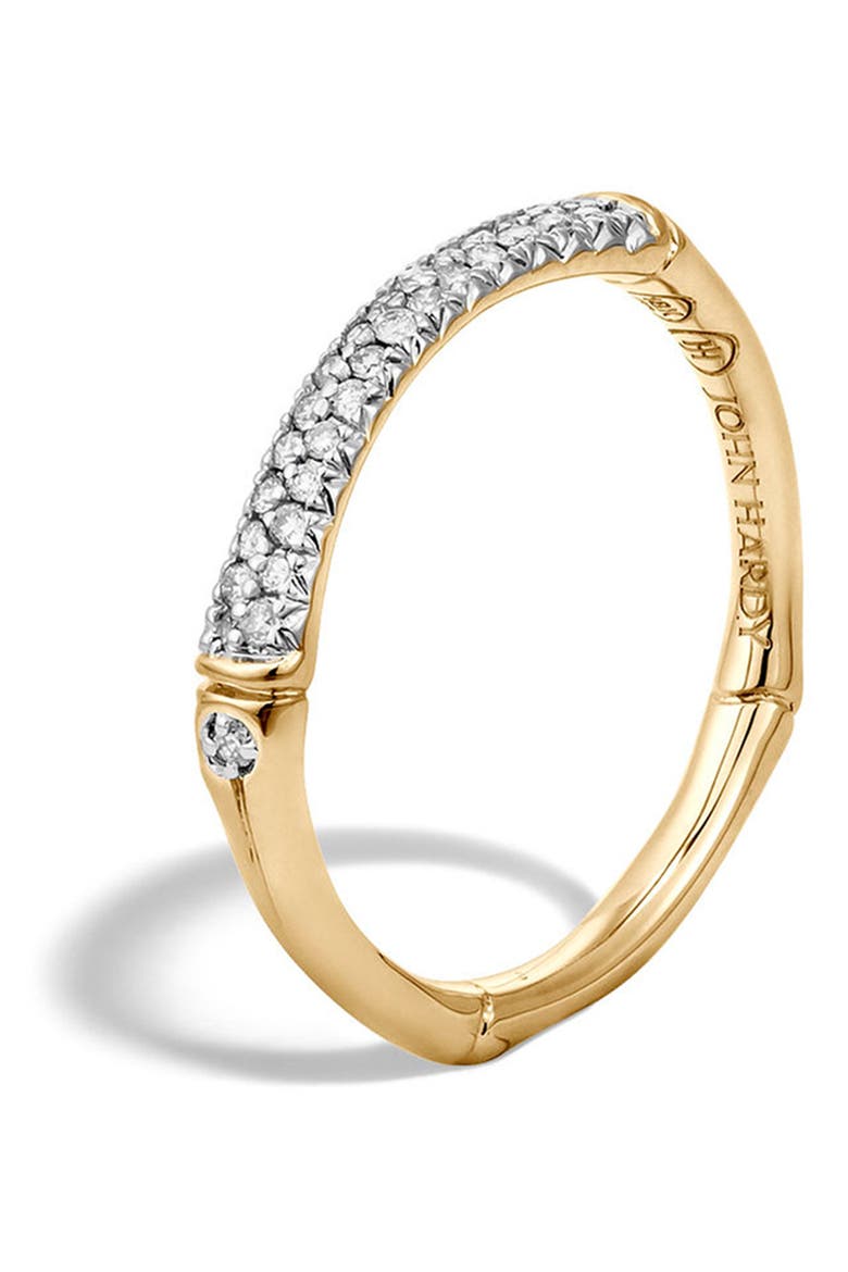 Bamboo Gold Diamond Pavé Slim Band Ring, Main, color, GOLD/ DIAMOND