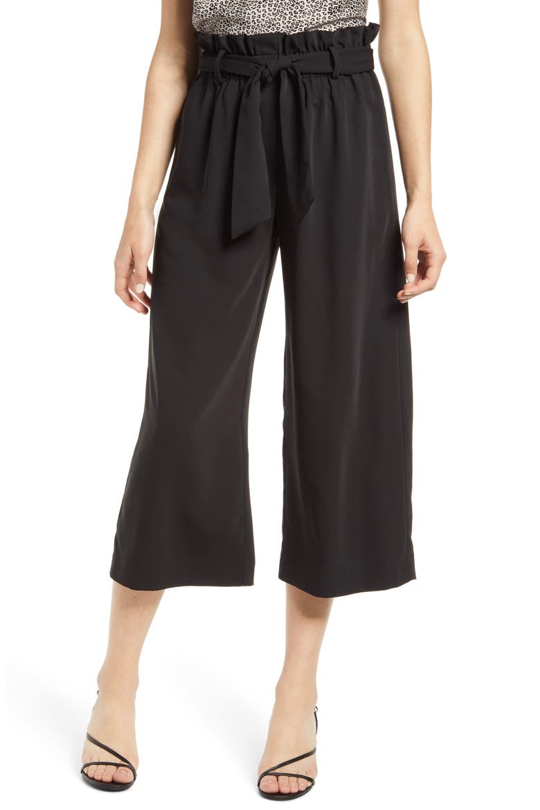 x BFF Maddie Paperbag Waist Culottes, Main, color, BLACK