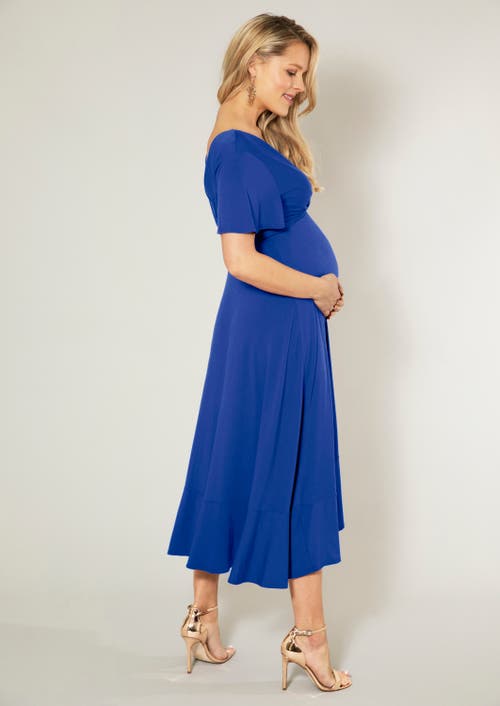 Tiffany Rose Maternity Waterfall Midi Maternity Dress In Blue