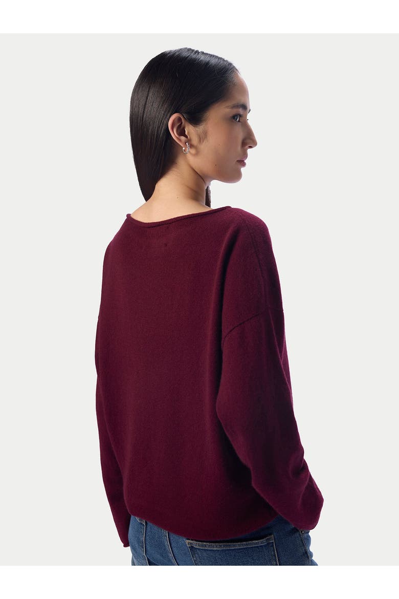 Cashmere Rolled-edge Boat-neck Sweater, Alternate, color, Wine Red