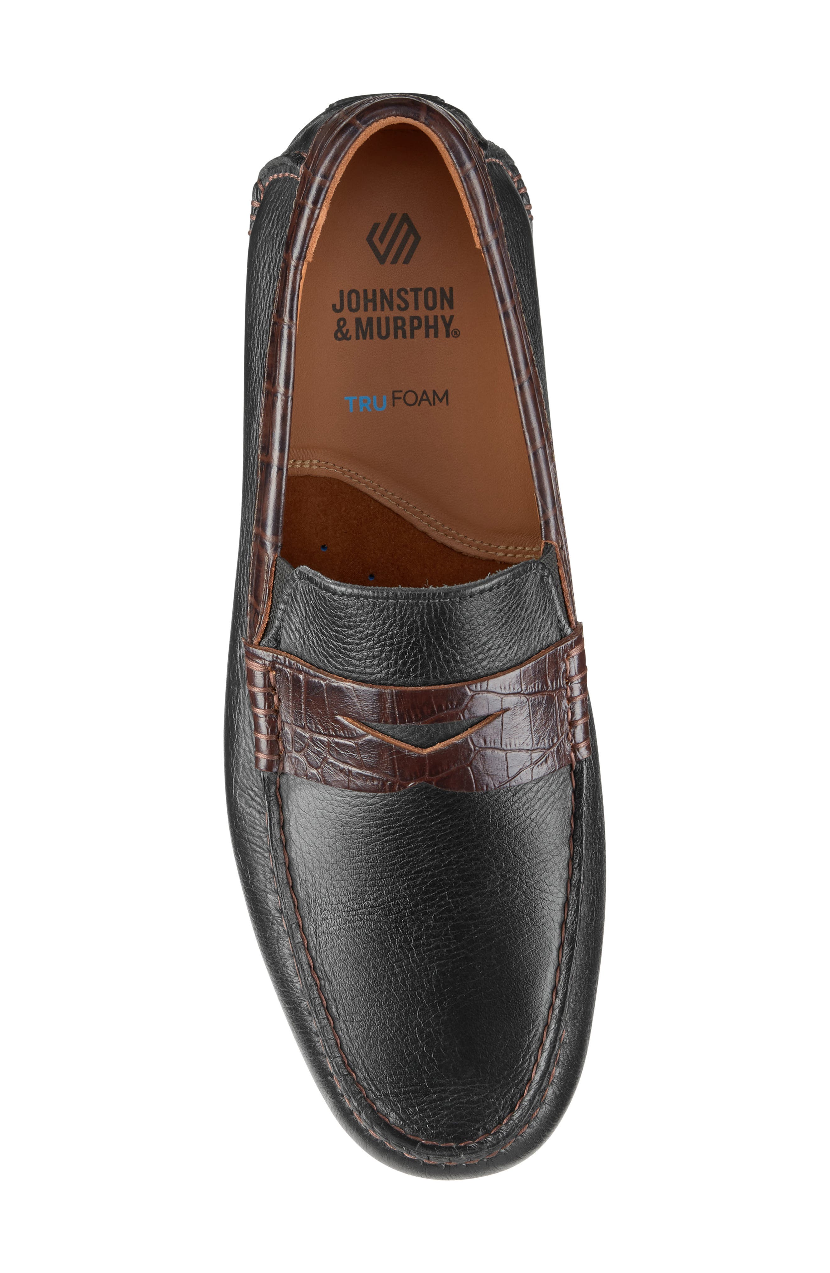 Johnston & Murphy Cort 2.0 Penny Loafer, Alternate, color, Black Full Grain/Croc Grain