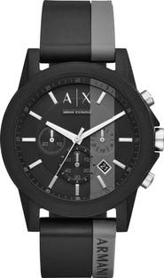 AX Armani Exchange Chronograph Stripe Silicone Strap Watch, 45mm