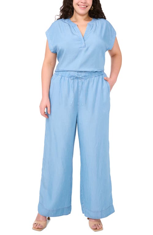Vince Camuto Plus Size Split-neck Extended-shoulder Top In Blue