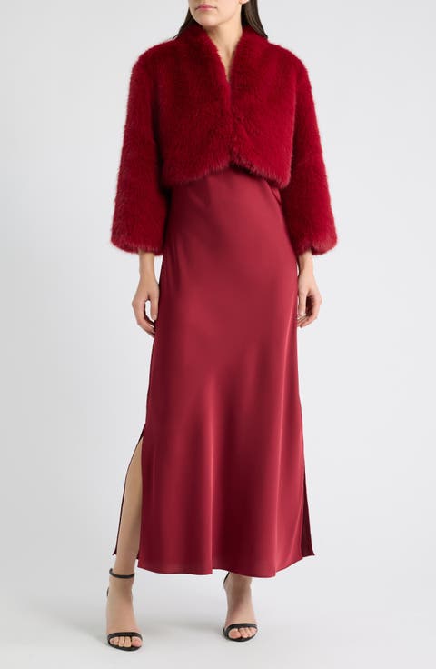 Satin Slip Maxi Dress & Faux Fur Jacket Set