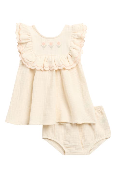 Lulu Scalloped Trim Ruffle Organic Cotton Dress with Bloomers (Baby)