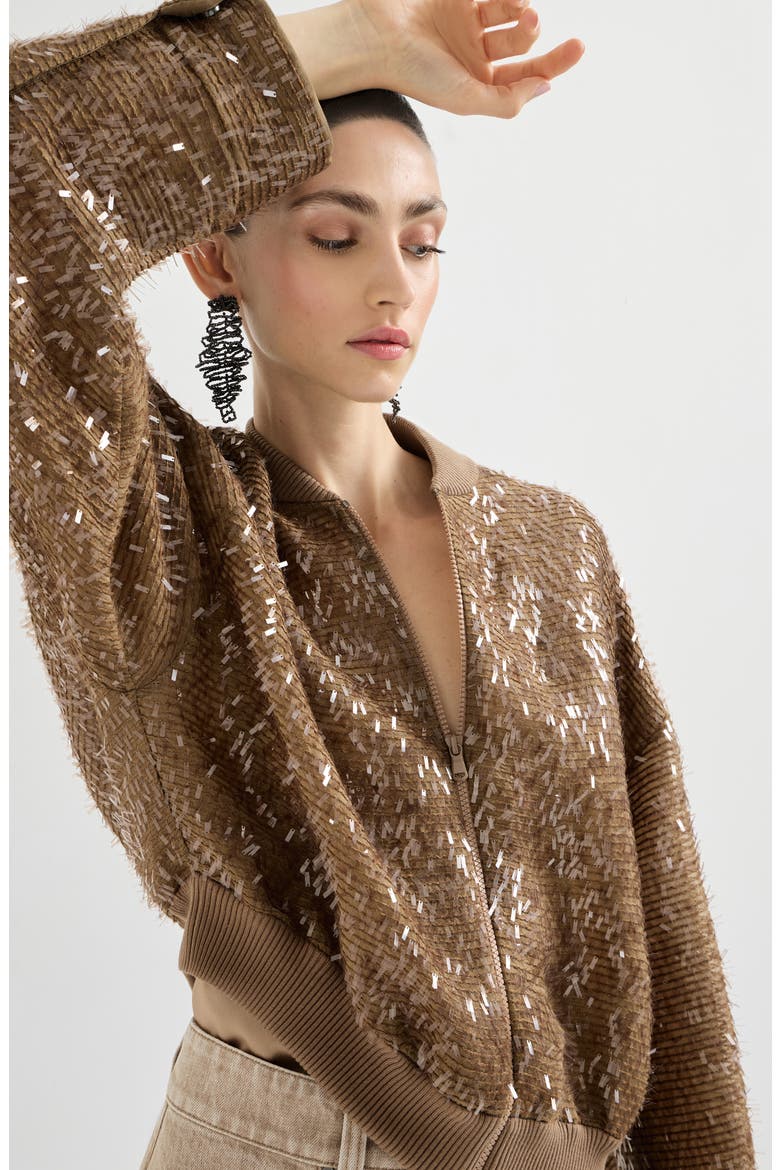 Dazzling Embroidery Bomber, Alternate, color, Beige
