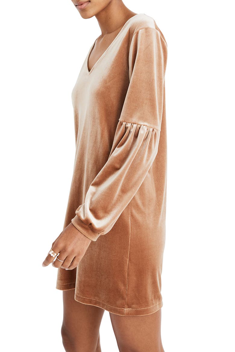 Balloon Sleeve Velvet Dress, Alternate, color, BURNT SIENNA