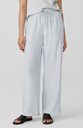 EILEEN FISHER EILEEN FISHER CARGO SILK STRAIGHT LEG DRAWSTRING PANTS